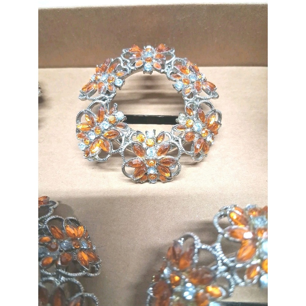 Vintage Bombay Orange Rhinestone Napkin Rings #5491287 (2) Sets of 4 **READ